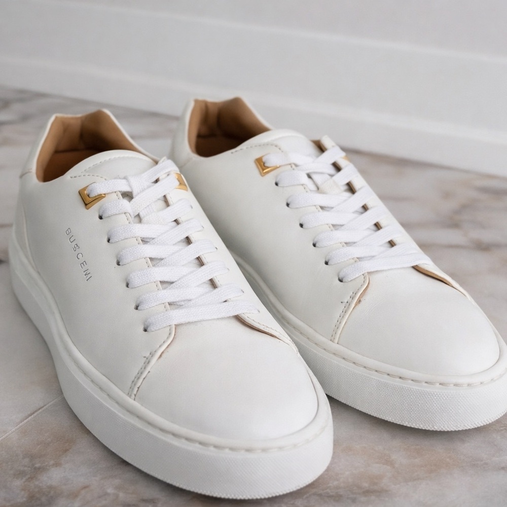 NEW Buscemi White Leather Low Top Sneakers Gold Hardware Size 39 Made in Italy